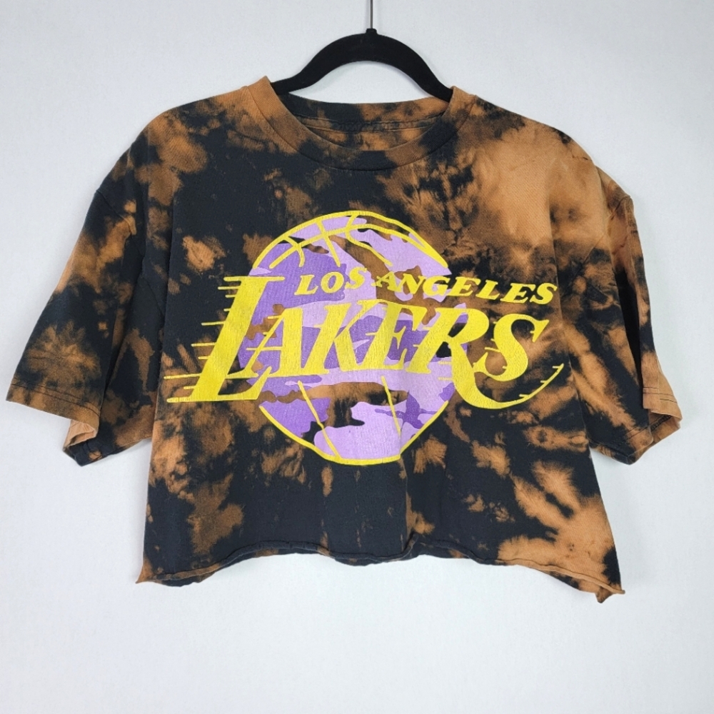 Cropped Reverse Tie Dye Los Angeles Lakers Shirt  Sz XL NBA Hardwood Classics